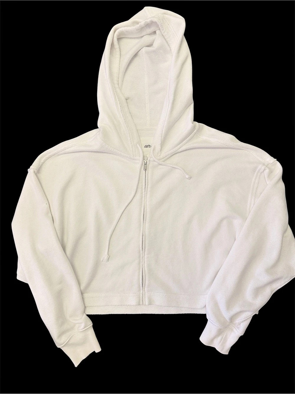 Aerie Waffle Knit Full Zip Hoodie White Large